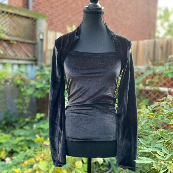 Oak & Fort Velvet Long Sleeve Top – Size S (Black) - Picture 1 of 12